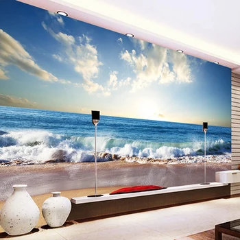 Индивидуальный 3D Красивый Песчаный пляж, морской пейзаж, Фото-фон, Настенная живопись для гостиной, декор спальни, Водонепроницаемые настенные обои