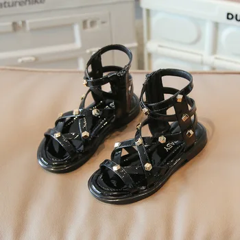 Детские модные сандалии-гладиаторы COZULMA, Римская обувь с заклепками, Летние пляжные сандалии с боковой молнией Для девочек, Размер 22-36