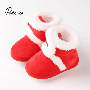 Рождественская обувь для маленьких девочек и мальчиков, зимние ботинки, ходунки на мягкой подошве, милая принцесса, первая Зимняя Детская обувь для новорожденных девочек