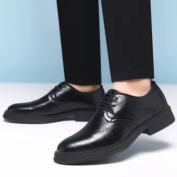 Мужские классические туфли-броги в стиле ретро, Мужские Кожаные модельные туфли На шнуровке, Деловые Офисные туфли На Плоской подошве, Мужские Оксфорды Для Свадебной вечеринки, Модные Однотонные
