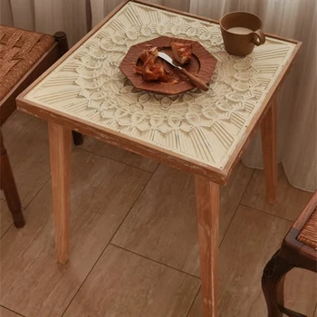 Журнальный столик из массива дерева в скандинавском стиле для мебели для кафе, маленький квадратный столик, винтажный столик для переговоров, резной столик для кофейни