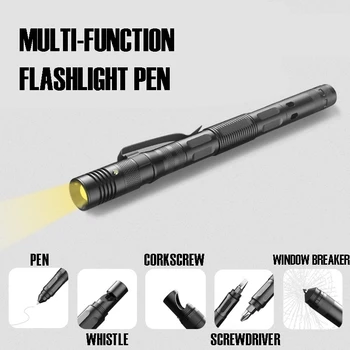 Многофункциональная тактическая ручка с легким фонариком для самообороны на открытом воздухе, Разбитый оконный рожок, Свисток, Открывалка для бутылок, Отвертка