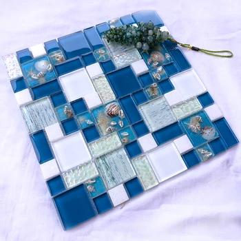 Мозаичная плитка из голубого хрусталя в средиземноморском стиле для спа-бассейна, задней панели кухни