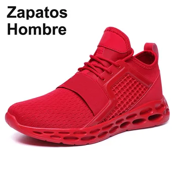 Амортизирующие мужские дышащие кроссовки для бега, новый стиль, черная спортивная обувь для мужчин, сетчатые кроссовки, красная спортивная обувь, большие размеры 36-48