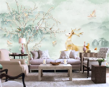 Обои на заказ Современный минималистичный рельеф в скандинавском стиле Трехмерное дерево Удачи Лось Фон дивана для гостиной Настенная роспись
