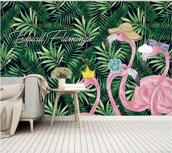 Пользовательские обои 3d фреска тропический лес растение банановый лист фламинго идиллическая бумага де пареде фреска ТВ фон обои