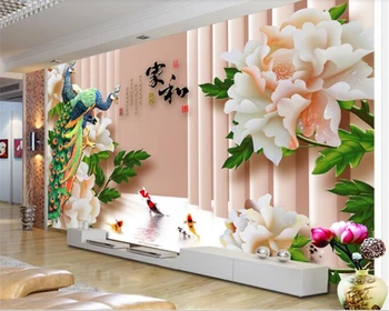 beibehang Fashion Atmosphere 3D Резьба по нефриту, Павлин, Дом и богатство, обои, Фоновая роспись, обои для стен, 3D behang