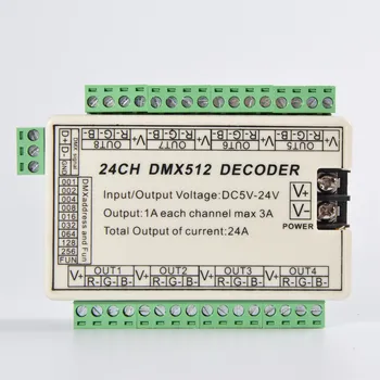 DC5V-24V 24CH dmx512 декодер 24 канала 8 групп 1A каждый канал max3A светодиодный 24-канальный dmx Контроллер WS-DMX-24CH