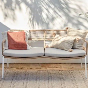 Простой каркас из алюминиевого сплава, веревочный диван, диван для отдыха, ротанговый стул, современный простой квадратный диван в торговом центре
