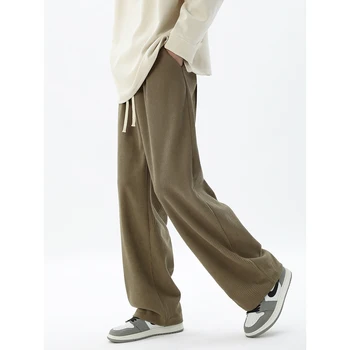 Корейские модные Повседневные брюки Мужские Однотонные Прямые Свободные брюки с эластичной резинкой на талии