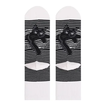 3 Пары Новых мужских носков в черно-белую полоску с рисунком кошки, большие размеры, мужские и женские носки в трубочку, забавные носки