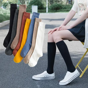 Хлопковые женские носки до колен soild color, женские студенческие носки, школьные носки для уличных танцев, гольфы для женщин