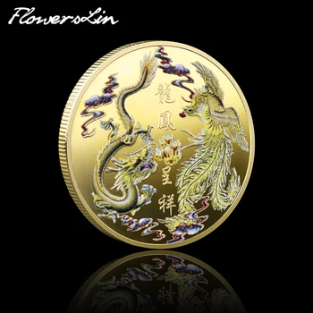 В традиционной китайской культуре Благоприятная Золотая Монета, Нарисованная Драконом и Фениксом, Символизирует Удачу