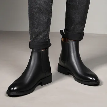 2023 Мужские Зимние Теплые ботильоны, Брендовая Дизайнерская обувь из натуральной кожи для мужчин, Мотоботы, Классическая обувь, Ковбойская обувь