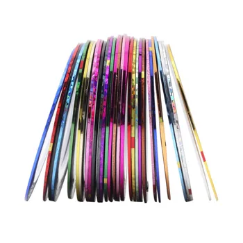Разноцветные наклейки в полоску на 30 рулонов, наконечники из фольги, ленточная линия, наклейки для дизайна ногтей 