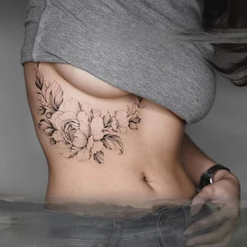 Новые временные татуировки в виде цветов, водонепроницаемые Сексуальные поддельные татуировки для женщин, руки, грудь, Стойкие наклейки с растениями под грудью, Женские