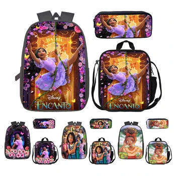 Рюкзаки Disney Encanto, школьные сумки, сумка через плечо, набор сумок для карандашей, 3 шт./компл., аниме-фильм Мирабель Луиза, Мультфильм для мальчиков и девочек, дети