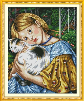 Девочка и кошка (3) набор для вышивания крестиком люди 18ct 14ct 11ct количество печатных стежков на холсте вышивка DIY рукоделие ручной работы