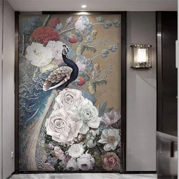 wellyu Пользовательские обои 3d фрески новый китайский стиль цветок богатая роза павлин крыльцо фон обои фрески papel de parede