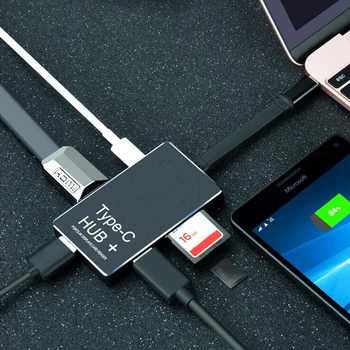 10 шт./лот 6 Портов USB 3.1 Type C к 4K HDMI Адаптер + Устройство чтения карт SD/Micro SD + USB 3.0 Type C Адаптер-Концентратор для зарядки Macbook