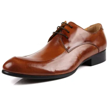 Осенняя кожаная обувь Коричневая мужская обувь Мужская деловая кожаная модная кожаная обувь со шнуровкой в британском стиле