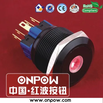 Антивандальный кнопочный выключатель ONPOW с подсветкой в черную точку 25 мм GQ25-11D/R/12V/A