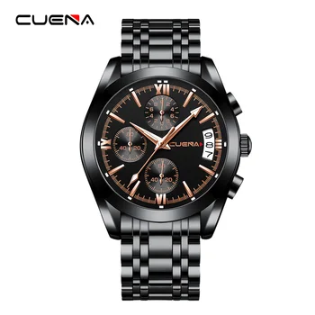 Кварцевые часы бренда CUENA, мужские деловые модные часы с поддельным календарем с тремя глазками и шестью контактами, мужские часы из нержавеющей стали