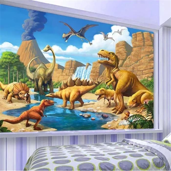 бейбеханг папель де пареде Пользовательские обои 3d фреска фэнтези динозавр на берегу озера тираннозавр фоновые обои для детской комнаты