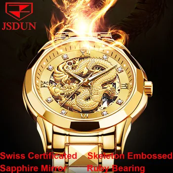 Швейцарские сертифицированные часы JSDUN, Сапфировое зеркало, Рубиновый подшипник, Автоматические Механические часы, Мужские наручные часы с бриллиантовым тиснением 8840