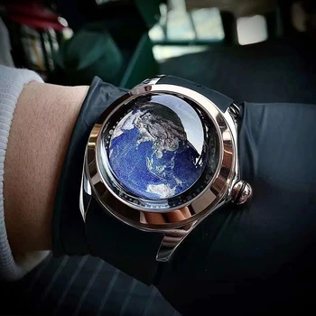 DECTOP 2023 Новое поступление Art Earth Design Автоматические часы из пузырчатого стекла Водонепроницаемые модные деловые часы с кожаным ремешком