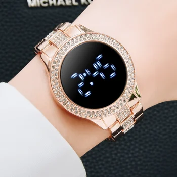 Модные круглые кварцевые светодиодные цифровые часы с циферблатом, повседневные наручные часы с ремешком из нержавеющей стали, модные часы, водонепроницаемые наручные часы для женщин