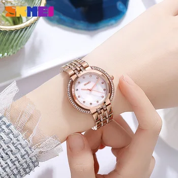 Skmei Модные элегантные женские студенческие часы с бриллиантами Skmei Новые женские кварцевые часы с универсальным браслетом Skmei