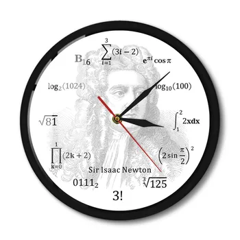 Сэр Исаак Ньютон Настенные часы в металлическом каркасе Математик Физик Астроном Математическое уравнение Образовательные научно-художественные настенные часы