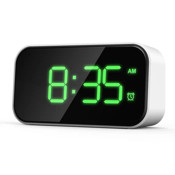 Цифровой будильник для спальни, Прикроватные часы с 6 Уровнями яркости, повтор (белый вид + зеленый шрифт)