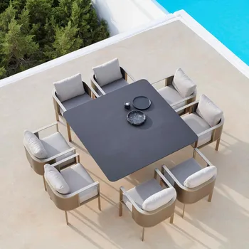 Обеденный стул на открытом воздухе, водостойкий солнцезащитный крем, простой обеденный стол из каменной плиты, комбинация стульев для отдыха на открытом воздухе