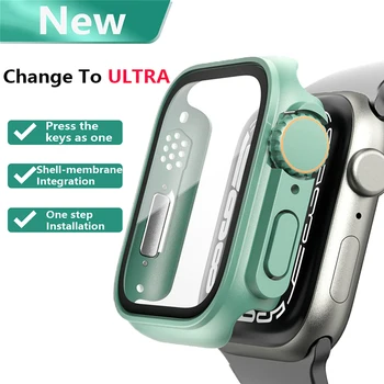 Изменение на Ultra для Apple Watch Case 8 7 45 мм 41 Внешний Вид крышки из закаленного стекла для Iwatch 6 SE 5 4 44 мм 40 мм Обновление до Ultra