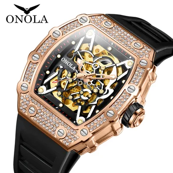 Модные часы с бриллиантами Мужской бренд ONOLA Роскошные полые Полностью автоматические механические часы Man Waterpoor Montres Pour Hommes Clock