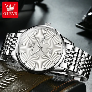Мужские автоматические часы бренда OLEVS, роскошные водонепроницаемые наручные часы со светящимся бриллиантом, ремешок из нержавеющей стали, Механические часы для мужчин