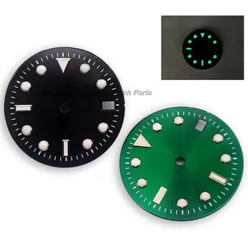 Черно-зеленый циферблат с календарем, зеленый светящийся стерильный циферблат, мужские часы DIY, циферблат, механизм NH35A NH36 для Submariner