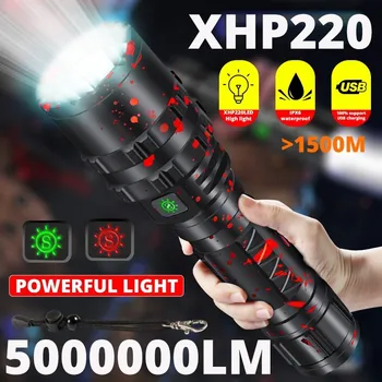 ZK40 50000000LM Высокой Мощности XHP220 Мощный Светодиодный Фонарик Тактический Военный Фонарик USB Кемпинг Lanterna Водонепроницаемый Самооборона