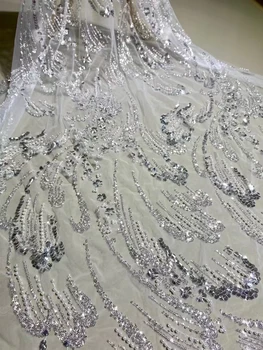 Высококачественная нежная ткань-тюбик из бисера ручной работы, модная ткань для свадебного платья с хрустальными блестками, 5 ярдов