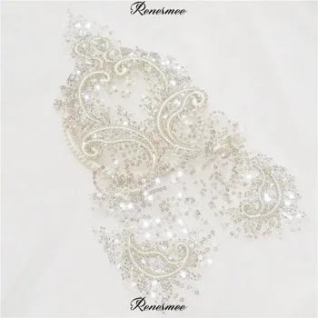 1Шт Серебристо-белый 3D вышитый бисером Кружевной цветок с пайетками, наклейка, патч, высококачественный аксессуар для украшения свадебного платья, фата, 41x21 см