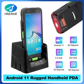 5,5-дюймовый 4G Прочный Android PDA терминал Ручной сборщик данных с подставкой 3G 32G 1D 2D QR сканер штрих-кодов для склада