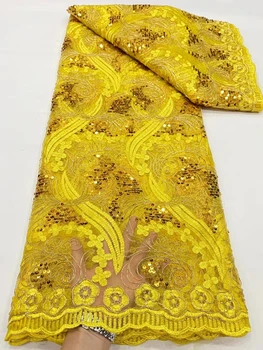 Желтая Африканская Кружевная Ткань С Блестками 2023, Высококачественная Французская Сетчатая Кружевная Ткань, Нигерийская Сетчатая Кружевная Ткань Для Свадебного Платья PDP23121