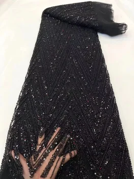 высококачественные кружевные ткани из бисера 2022 для вечернего платья с блестками розовый роскошный тюль с вышивкой для новобрачных 2023 африканское шитье