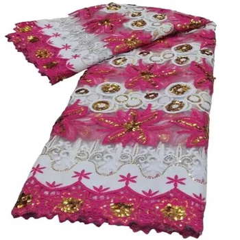 Африканская кружевная ткань 2023, розовый / белый, высококачественная Нигерийская Французская сетчатая кружевная ткань с блестками для свадебных платьев