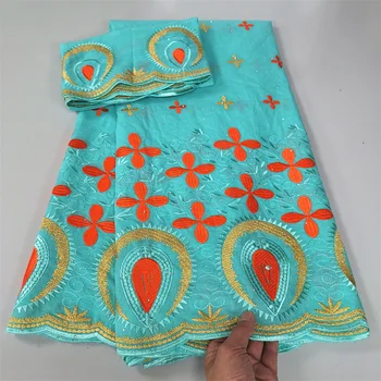 7 Ярдов Швейцарской вуали Кружевная ткань Lafaya Тяжелая Вышивка бисером Африканский 100% Хлопок Популярный Дубайский стиль для вечеринок Материал ткани