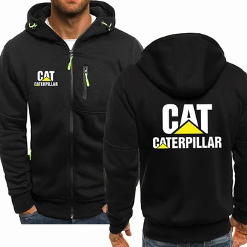 2023 Новая демисезонная мужская куртка с капюшоном CAT Caterpillar с длинным рукавом на молнии, хлопковая повседневная куртка в стиле хип-хоп Harajuku с капюшоном.