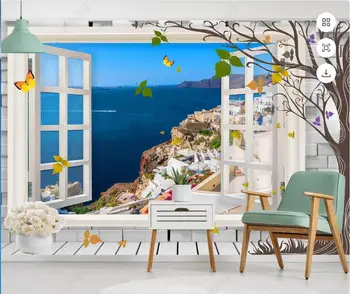 фото обоев 3d фреска на заказ Красивый пейзаж из окна приморского замка, гостиная, домашний декор, обои для стен, 3d спальня