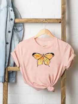 Женская модная повседневная одежда, футболка с коротким рукавом, летняя футболка с изображением бабочки из мультфильма 90-х, женская футболка с принтом